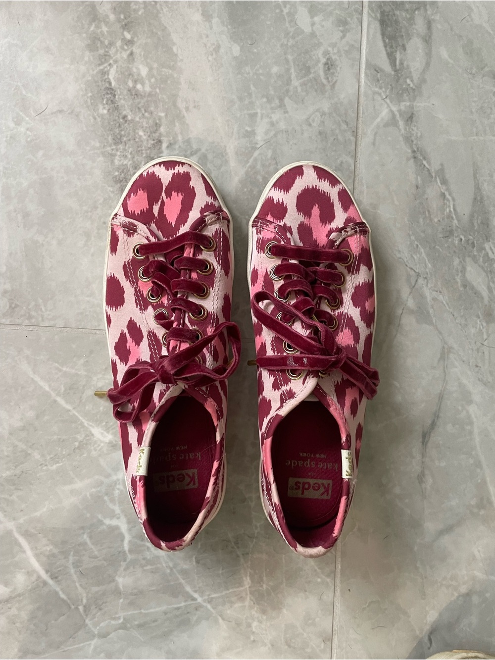 kate spade Pink and Burgundy Velvet Ribbon Lace Sneakers